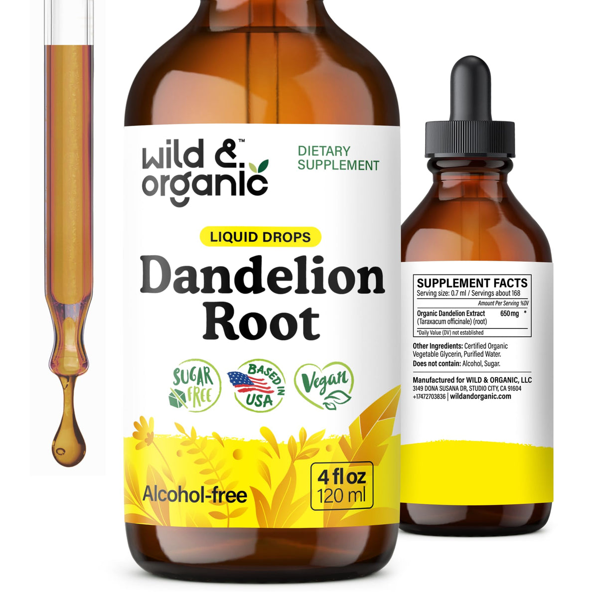 Wild & Organic frasco frontal 4 oz mostrando etiqueta clara