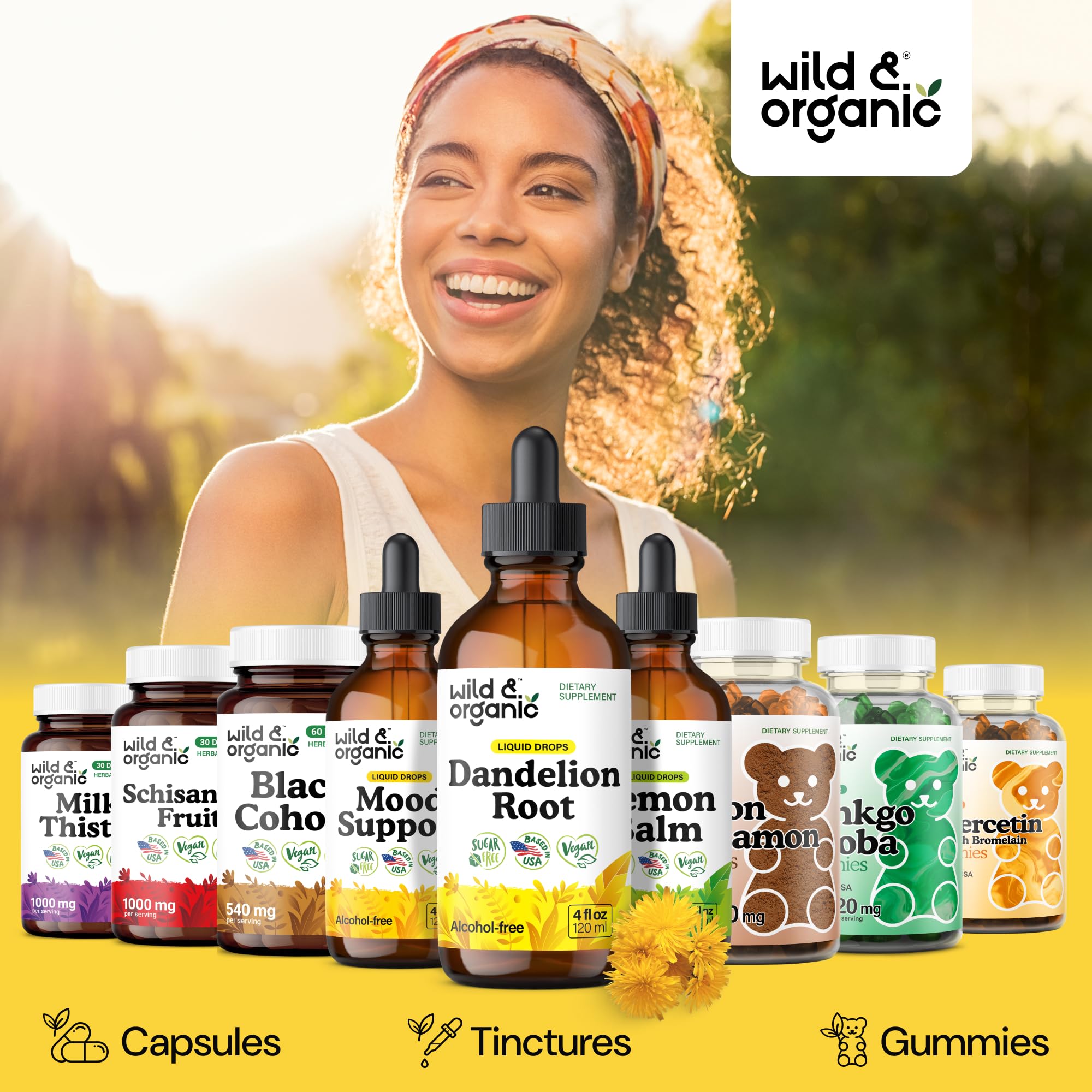 Wild & Organic frasco en mano para comparar tamaño y escala