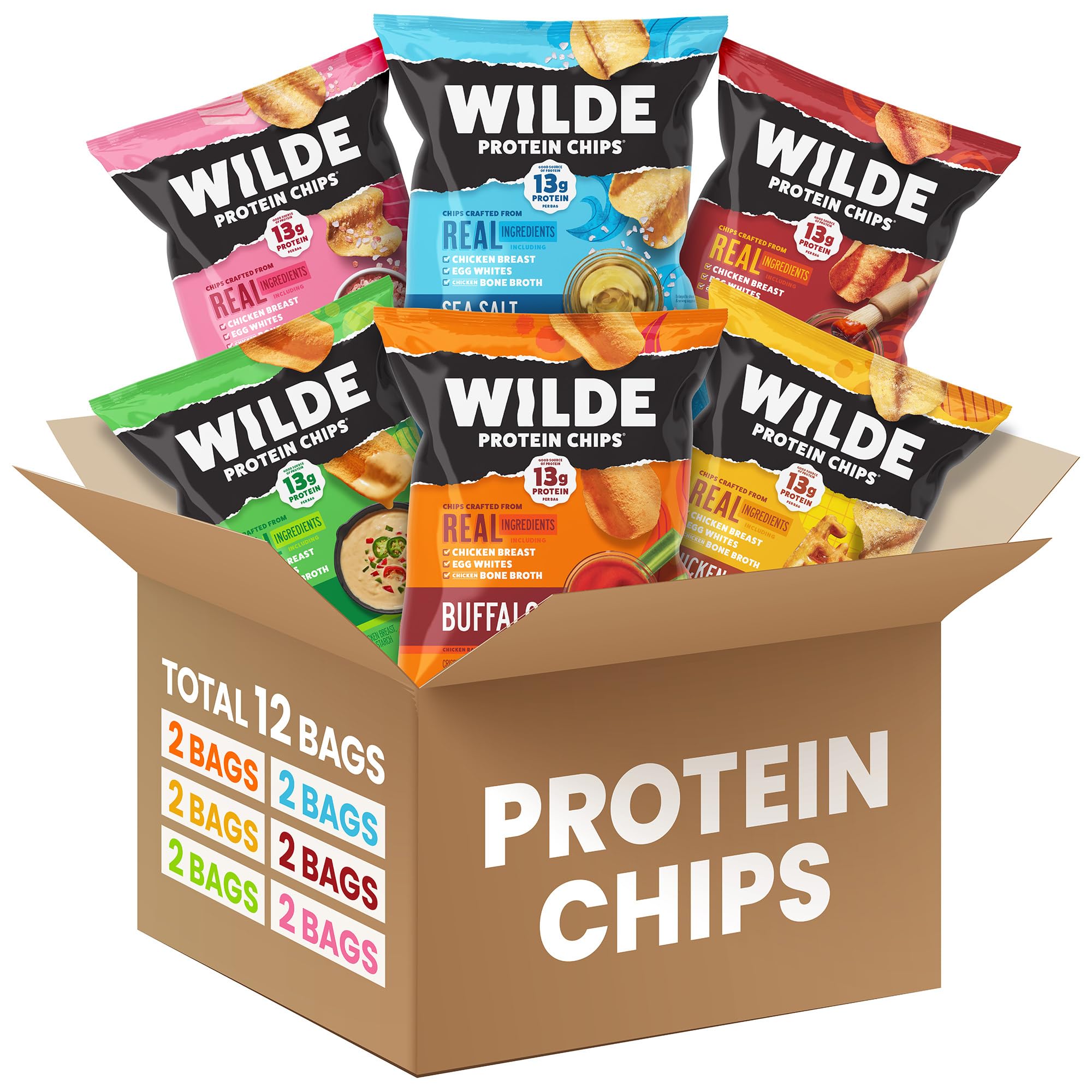 Wilde Chips frontal del paquete que muestra variedad y conveniencia