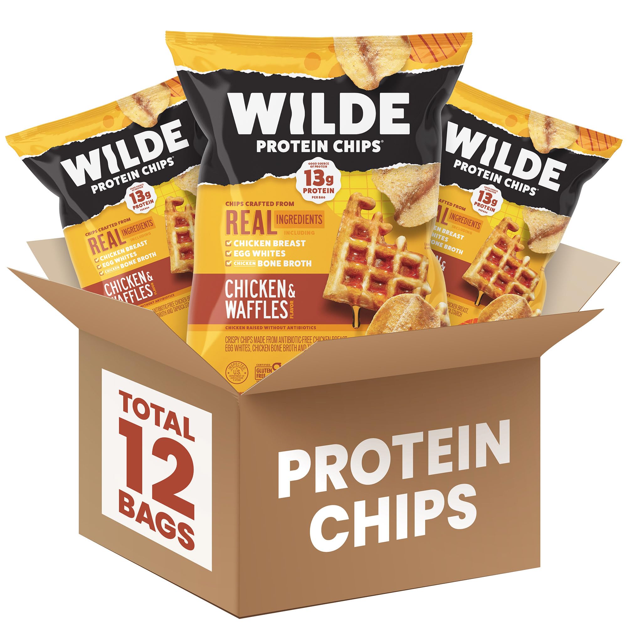 Wilde Chips paquete frontal mostrando diseño y beneficios proteicos