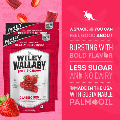 WILEY WALLABY licorice held in hand showing size and easy grab convenience