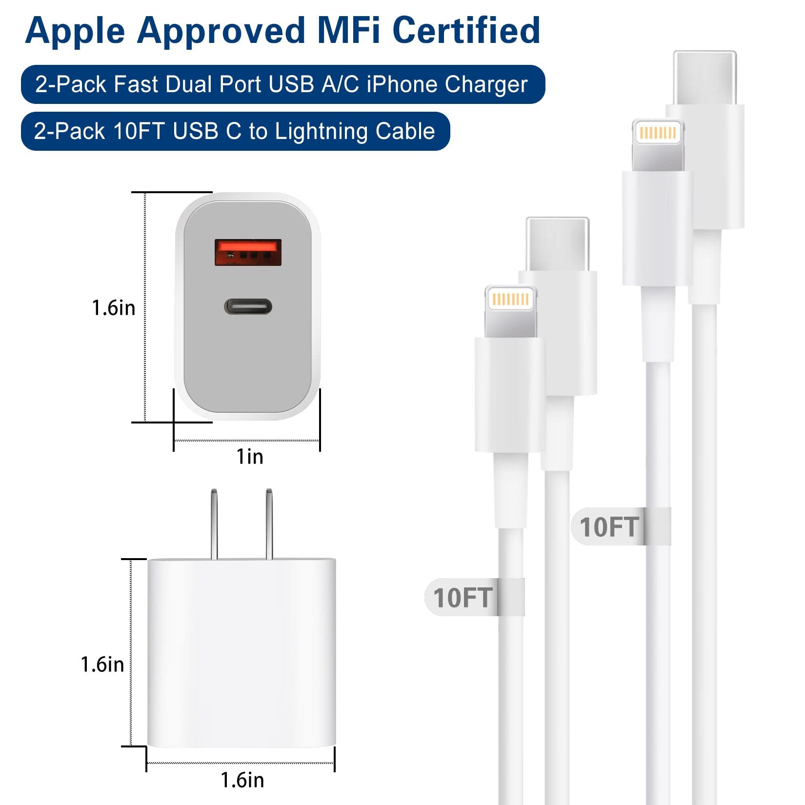 WILLTOP contenido del paquete con dos adaptadores y dos cables MFi largos