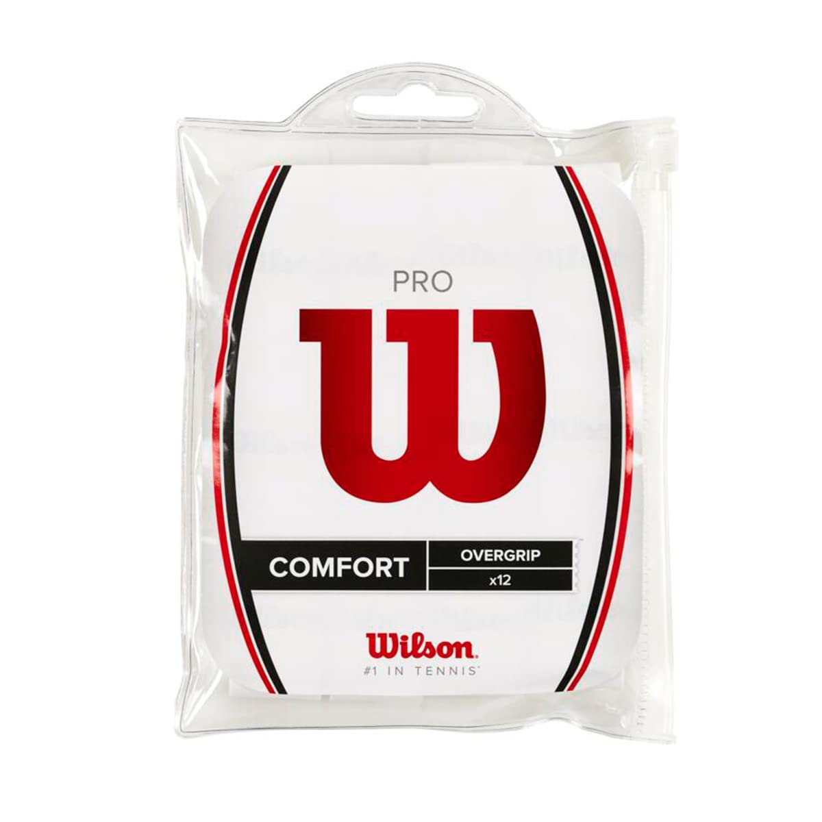 Wilson paquete frontal en bolsa resellable mostrando 12 overgrips y fácil transporte