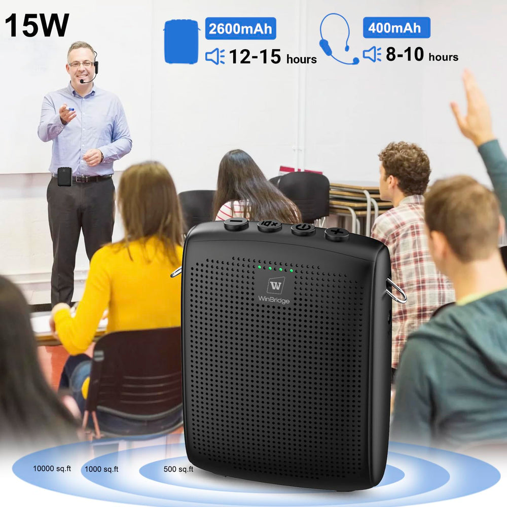 WinBridge auricular-micrófono inalámbrico en primer plano, cómodo y estable para docentes