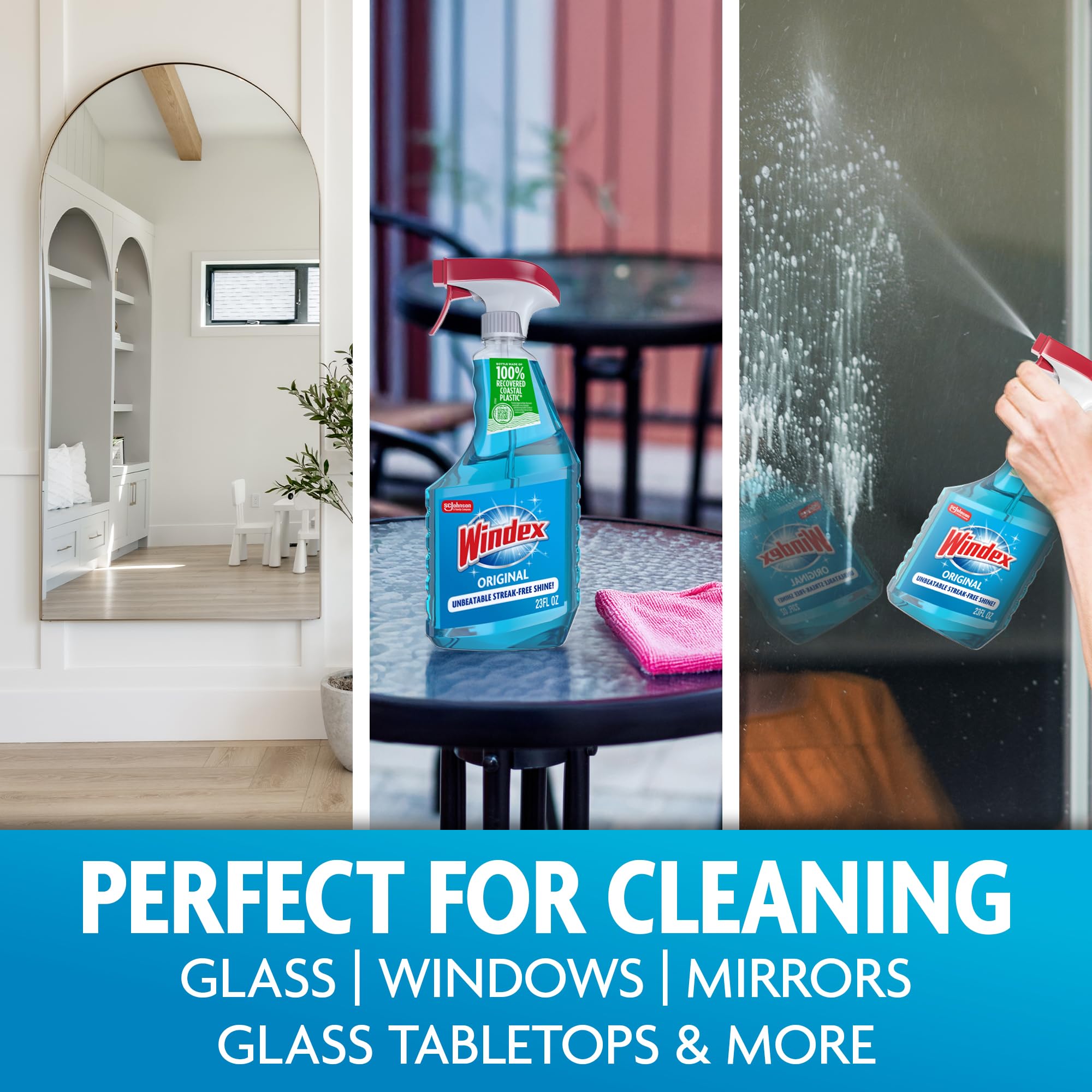 Windex detalle de etiqueta indicando fórmula y uso multi-superficie