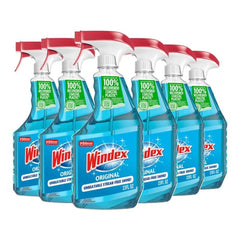 Windex frente pack de seis mostrando botellas y beneficio de ahorro