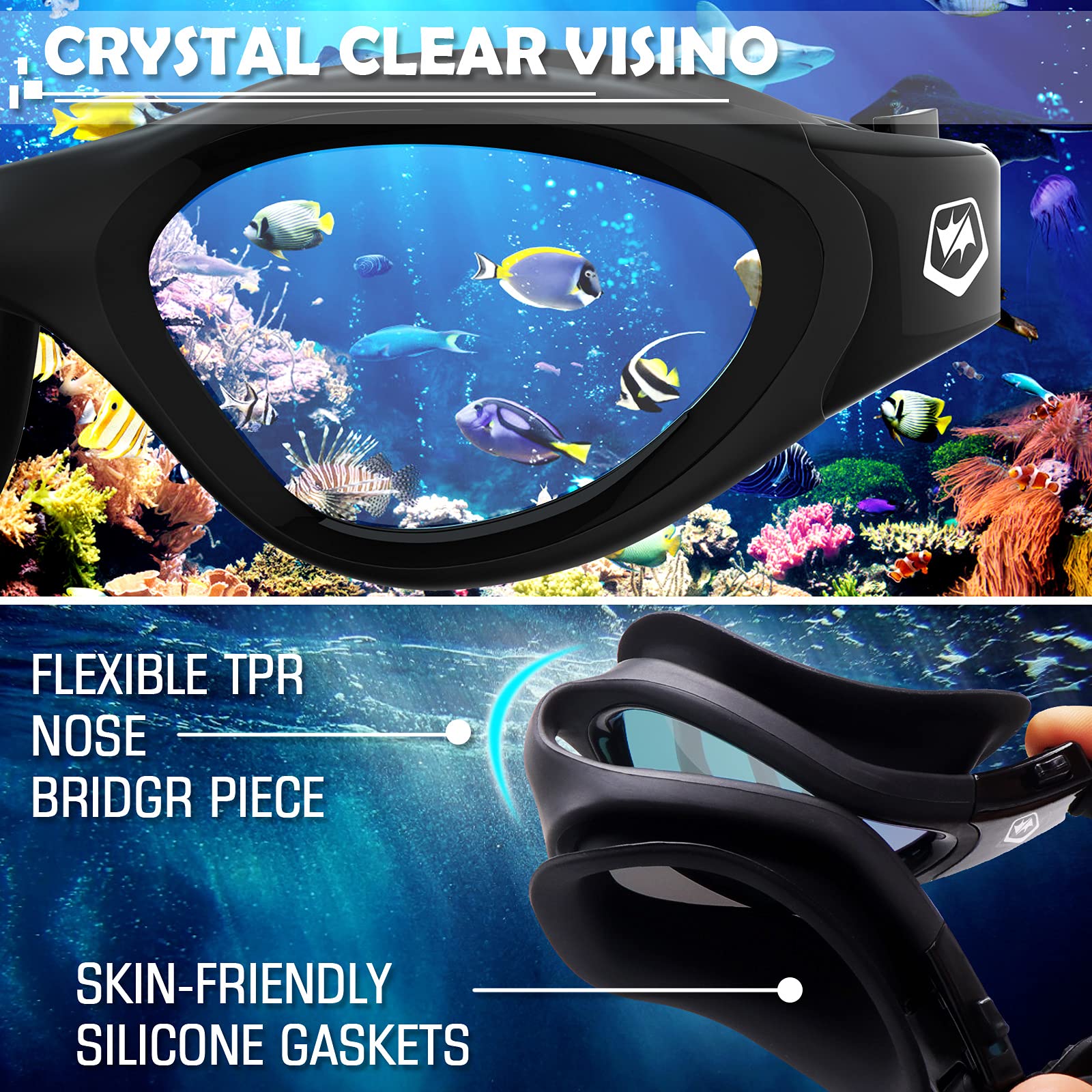 WIN.MAX gafas en uso en piscina demostrando visión clara y sujeción estable