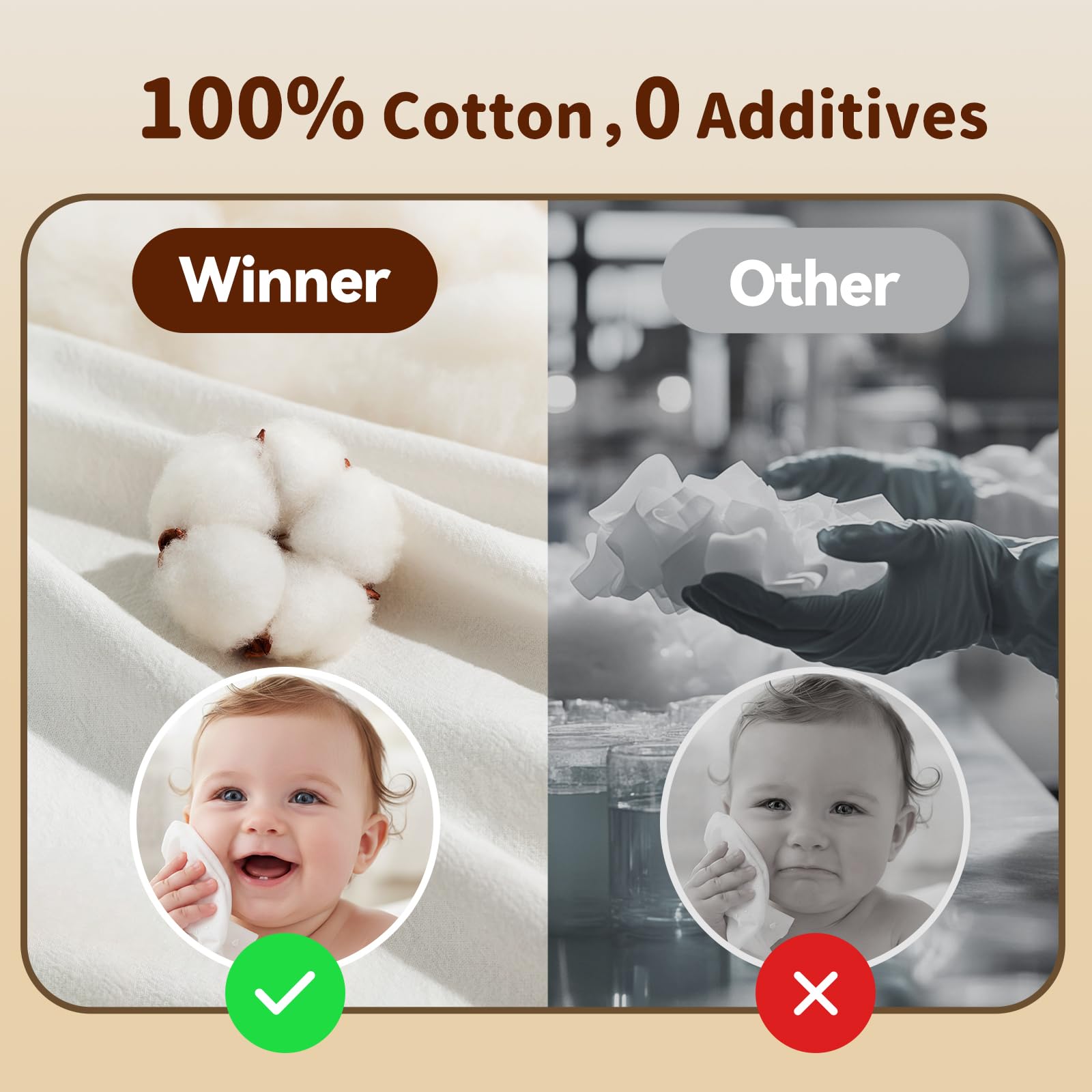 Winner dampened wipe cleaning baby's face demonstrating effective moisture