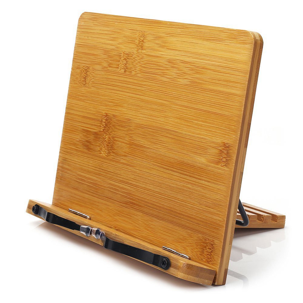wishacc front view of bamboo book stand showing sturdy support and neat finish