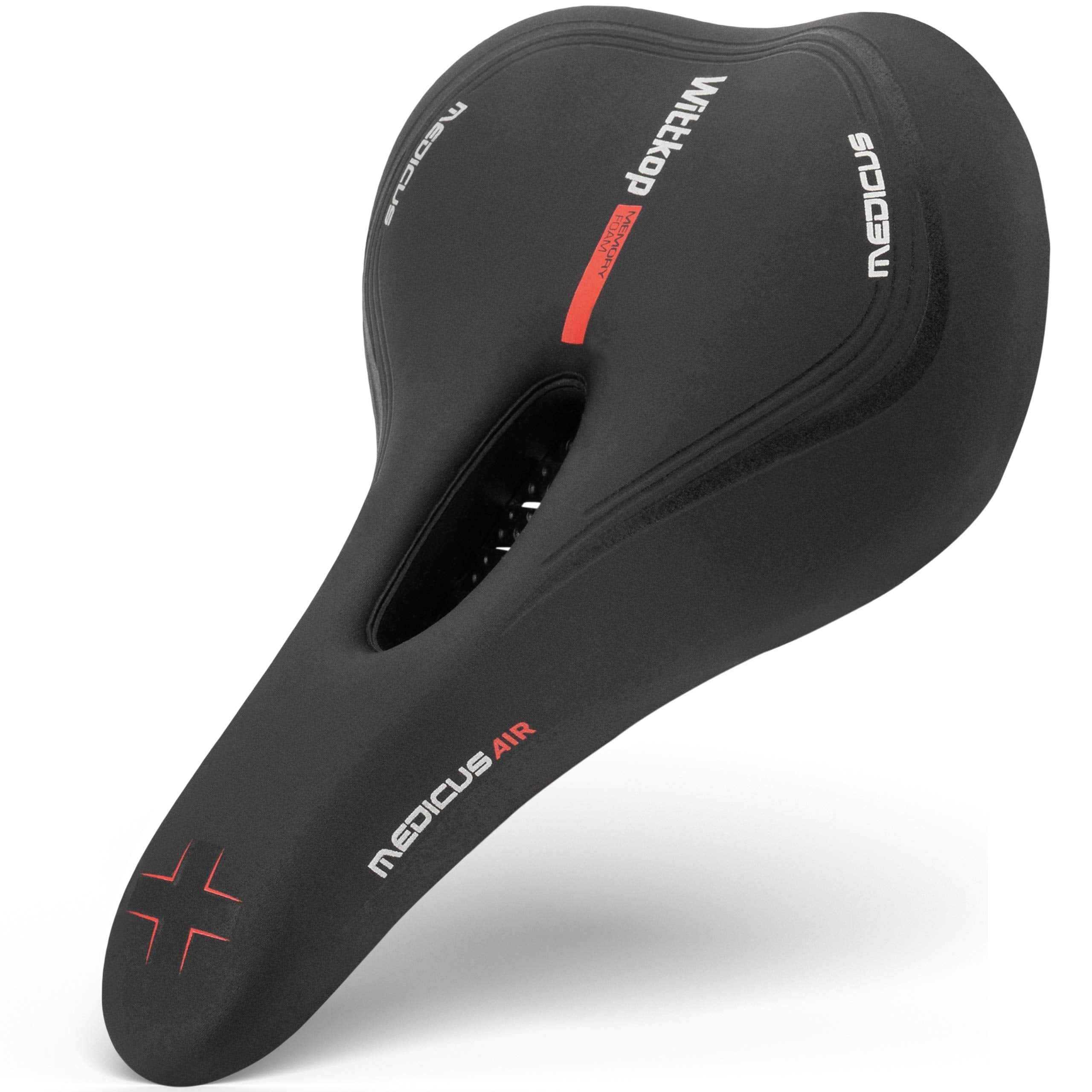 Wittkop sillín frontal mostrando forma ancha y confort para ciclismo