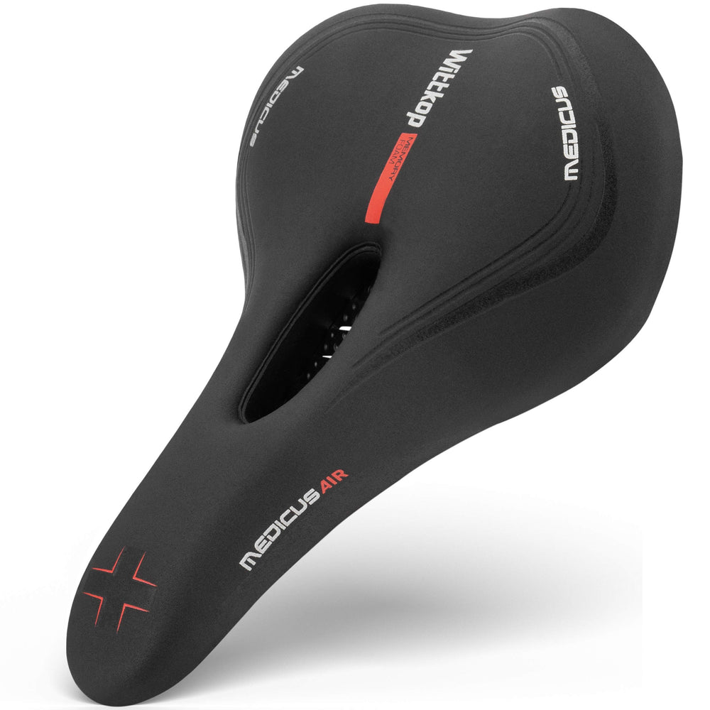 Wittkop sillín frontal mostrando forma ancha y confort para ciclismo
