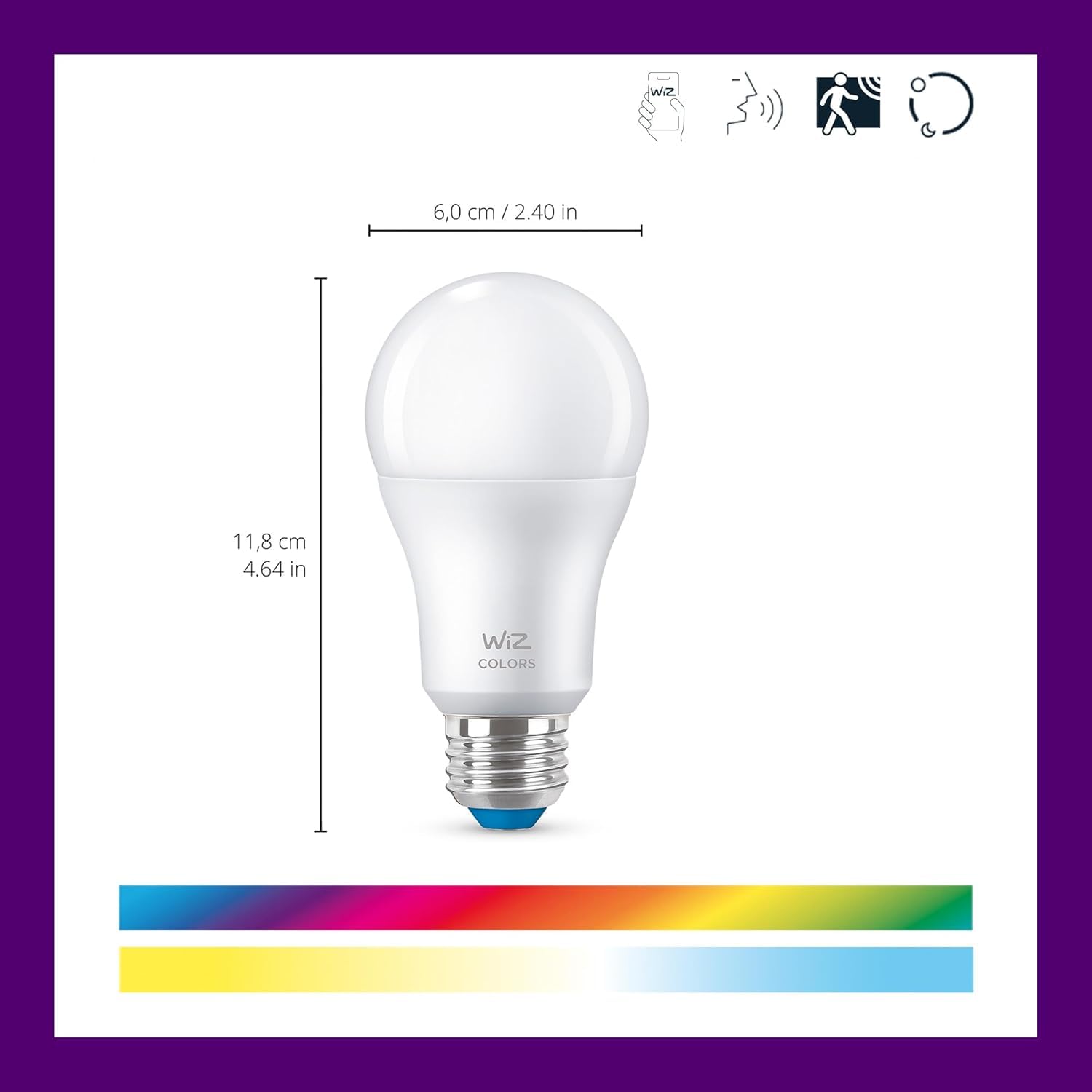WiZ Connected bulb close-up of glass and base, detailed finish highlighting light diffusion