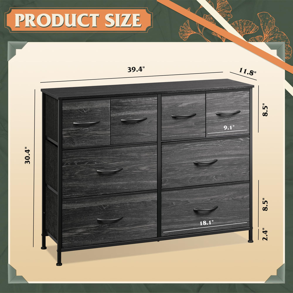 WLIVE dresser dimensions scale comparison beside chair to show compact size and storage capacity