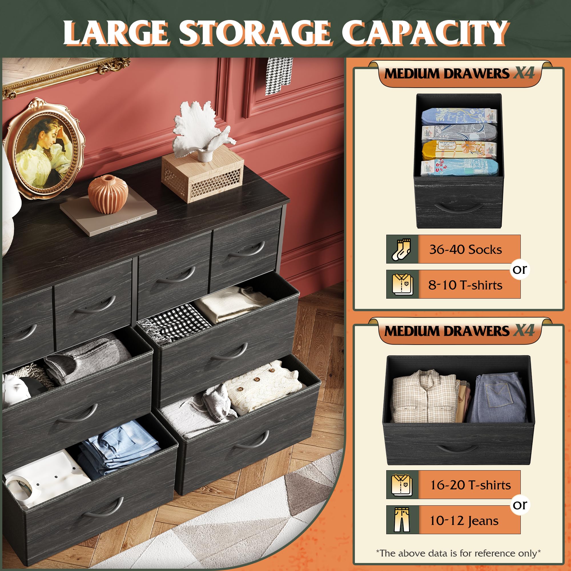 WLIVE dresser in bedroom lifestyle setup illustrating compact footprint and stylish storage solution