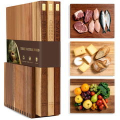 Wnfou front view of book-shaped cutting board stack showing neat storage benefit