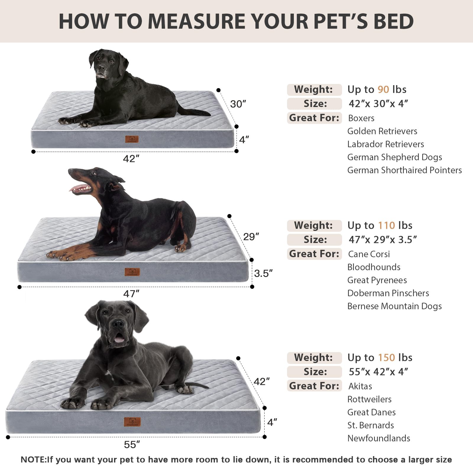 WNPETHOME measuring tape beside bed showing accurate size fit