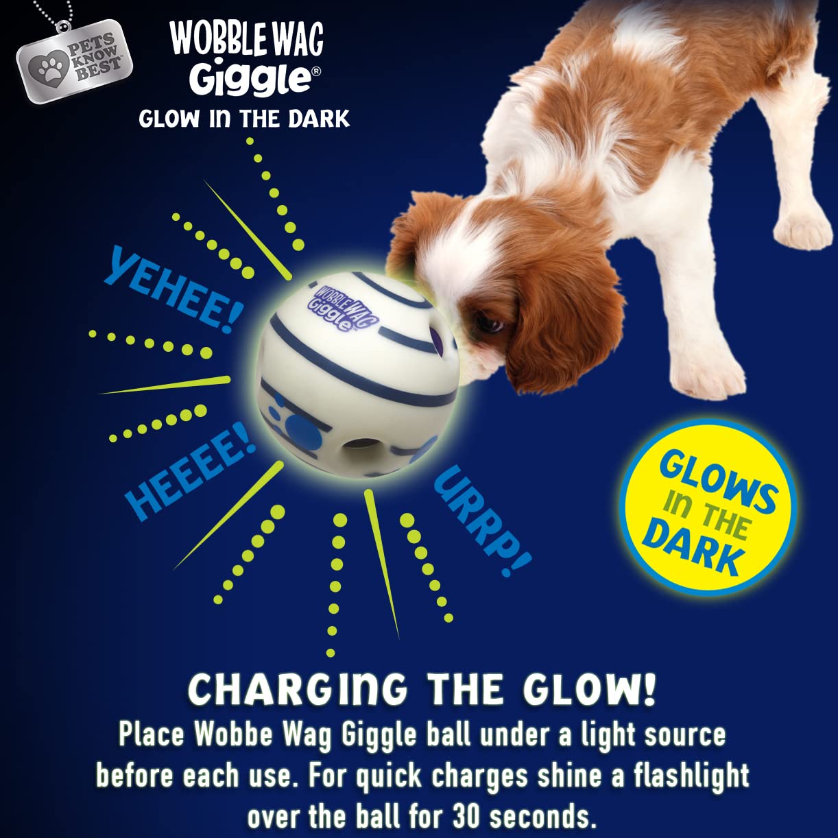Wobble Wag Giggle pelota que brilla en la oscuridad para juegos nocturnos seguros