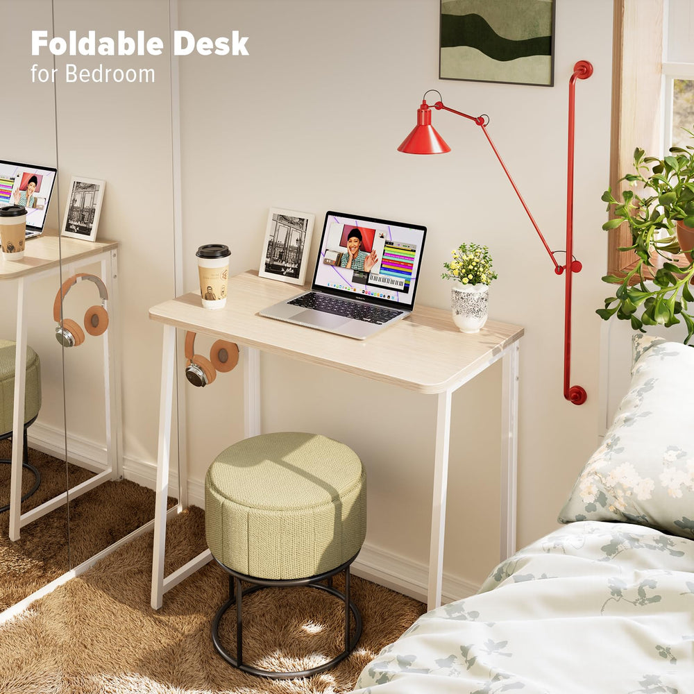 WOHOMO desk stored behind a door illustrating space-saving convenience