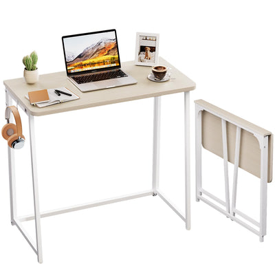 WOHOMO front view of folding desk showing oak finish and usable workspace benefit