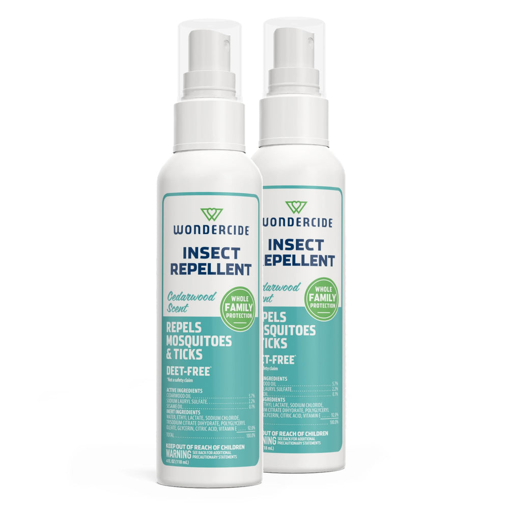 Wondercide cedarwood front packaging showing two 4 oz bottles and natural protection