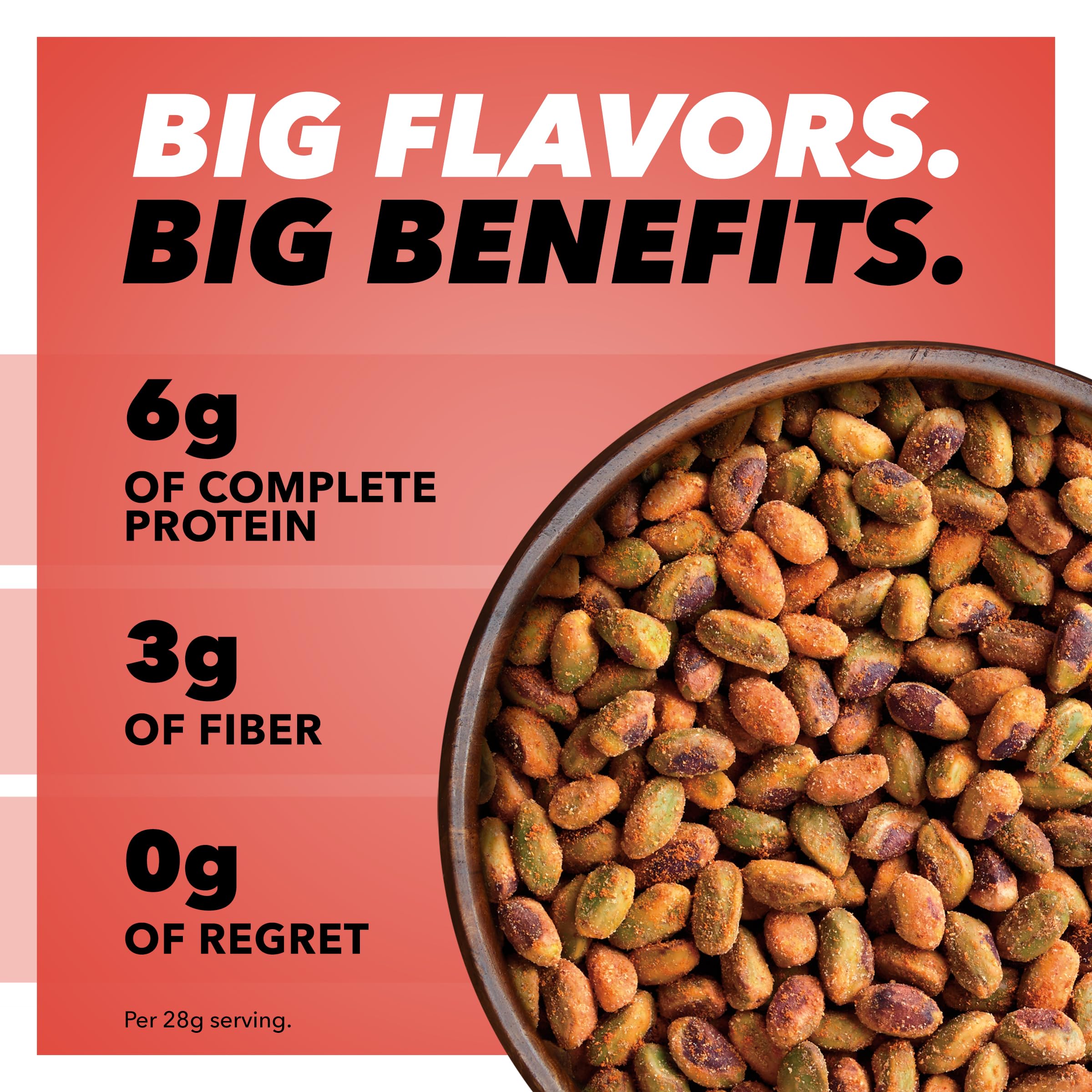 Wonderful Pistachios close-up showing chili seasoning and crunchy texture for bold taste