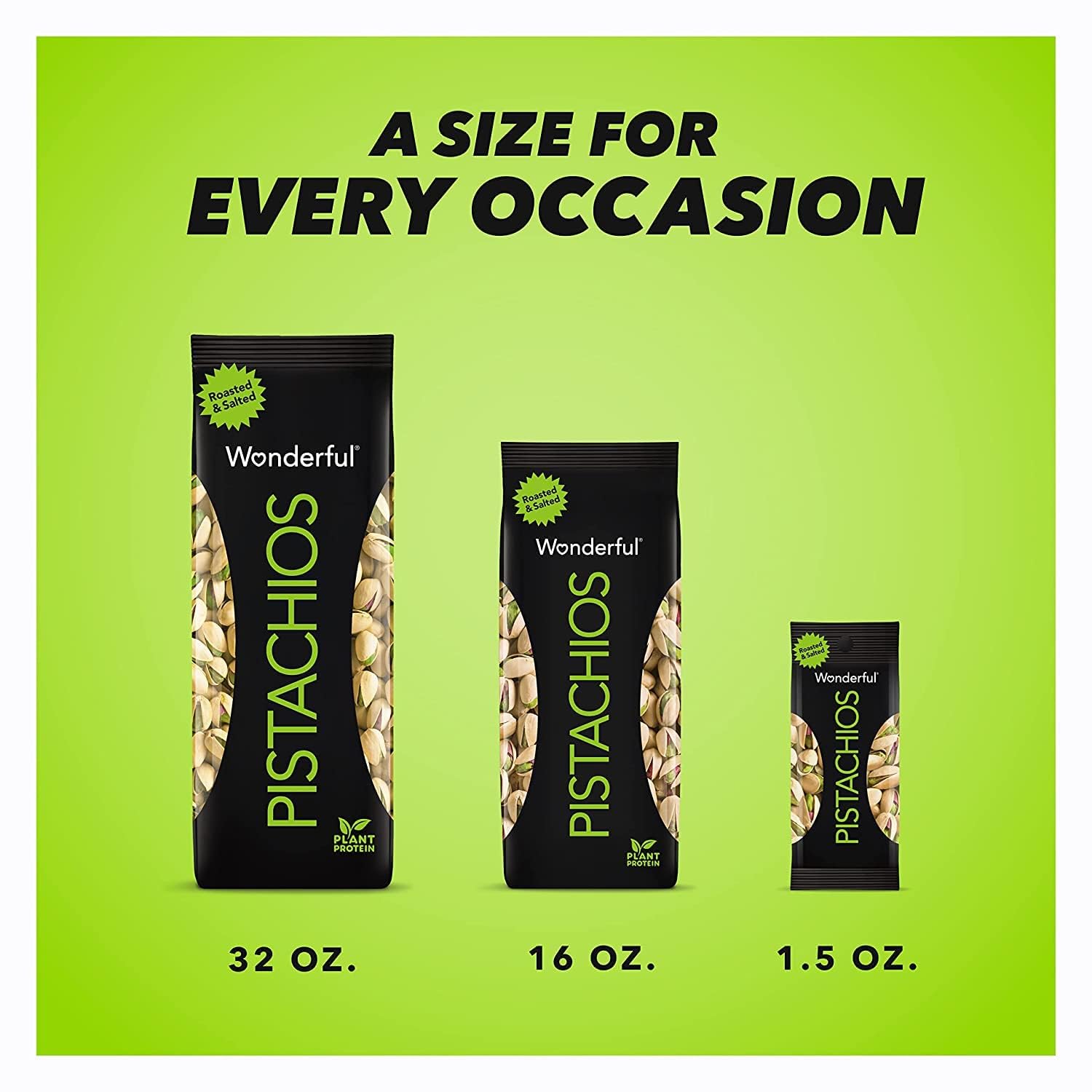 Wonderful Pistachios etiqueta nutricional enfocada en proteínas y datos clave