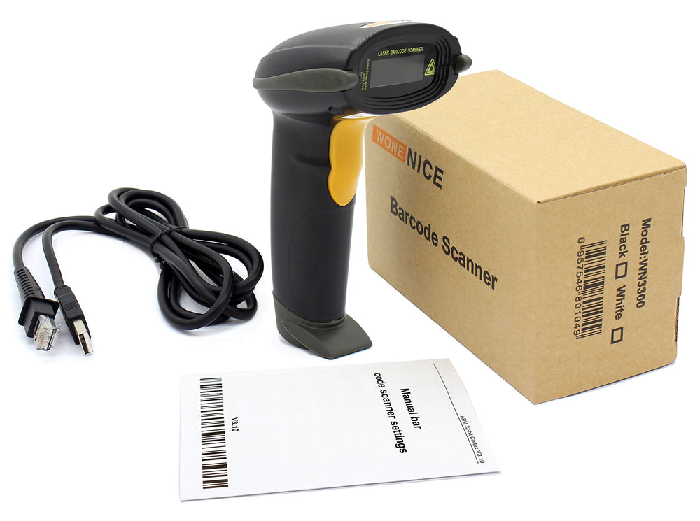 WoneNice label and specs close-up showing supported barcode formats