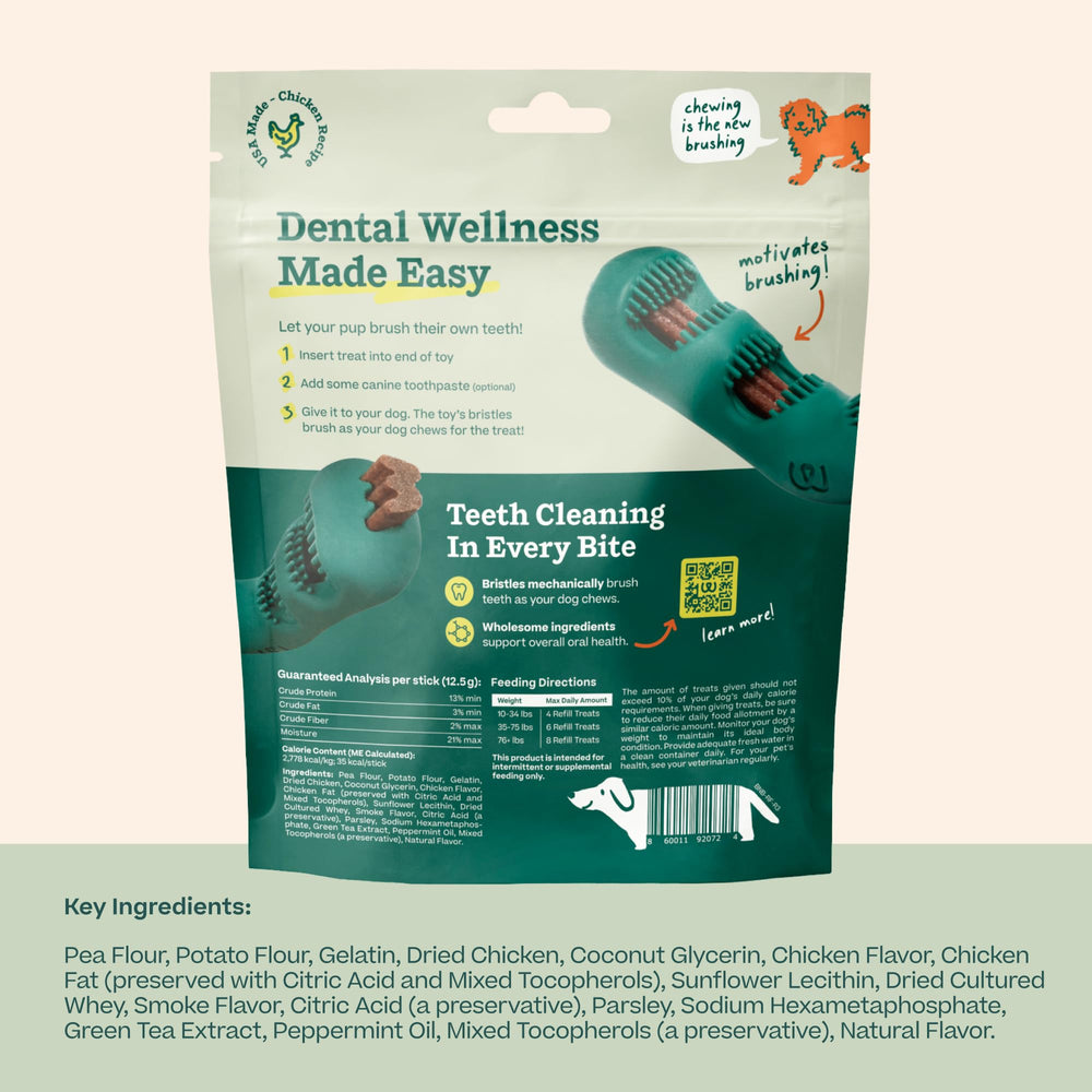 WOOF primer plano de la textura del refill mostrando surcos que limpian dientes