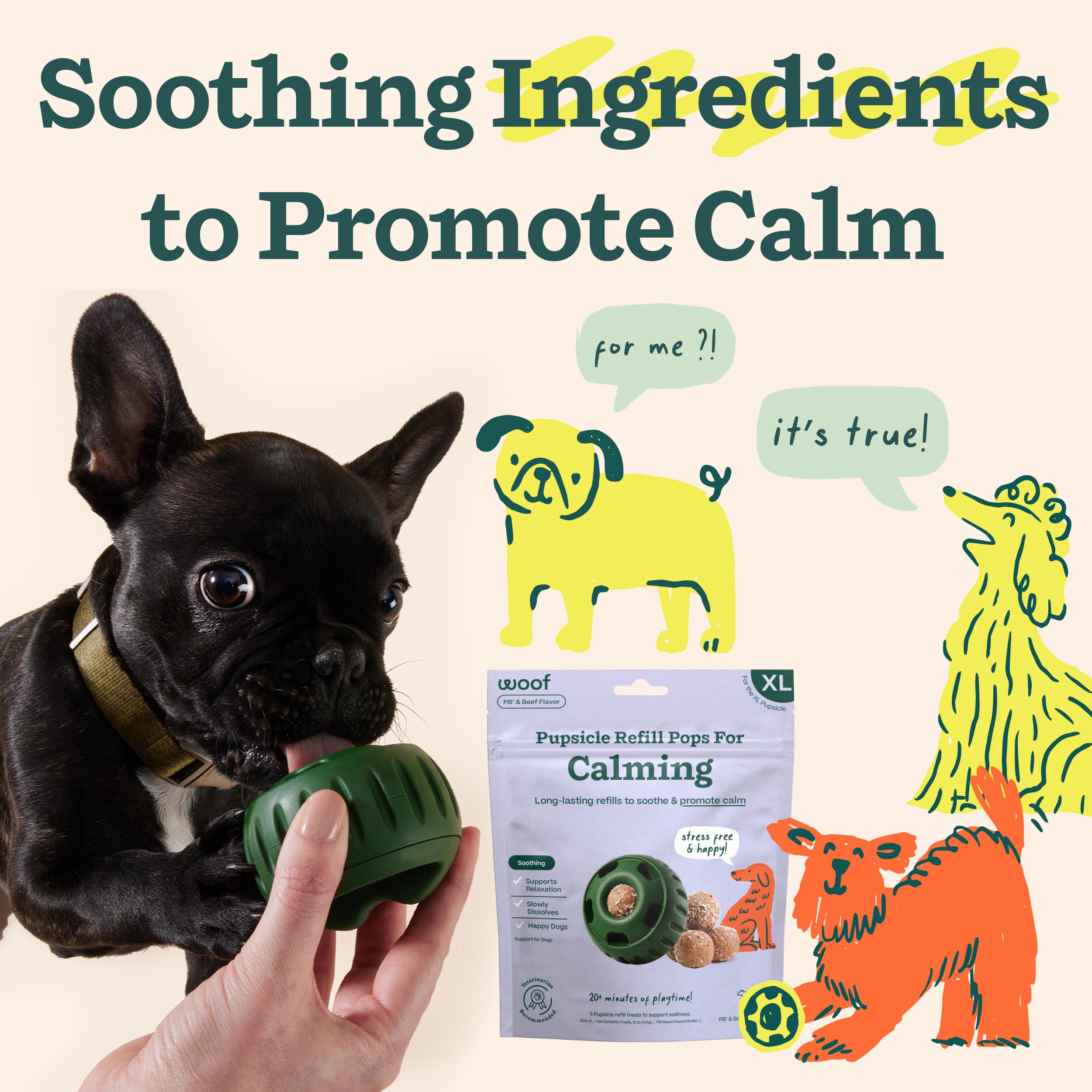 WOOF caja abierta con Pops listos para usar y fácil almacenamiento