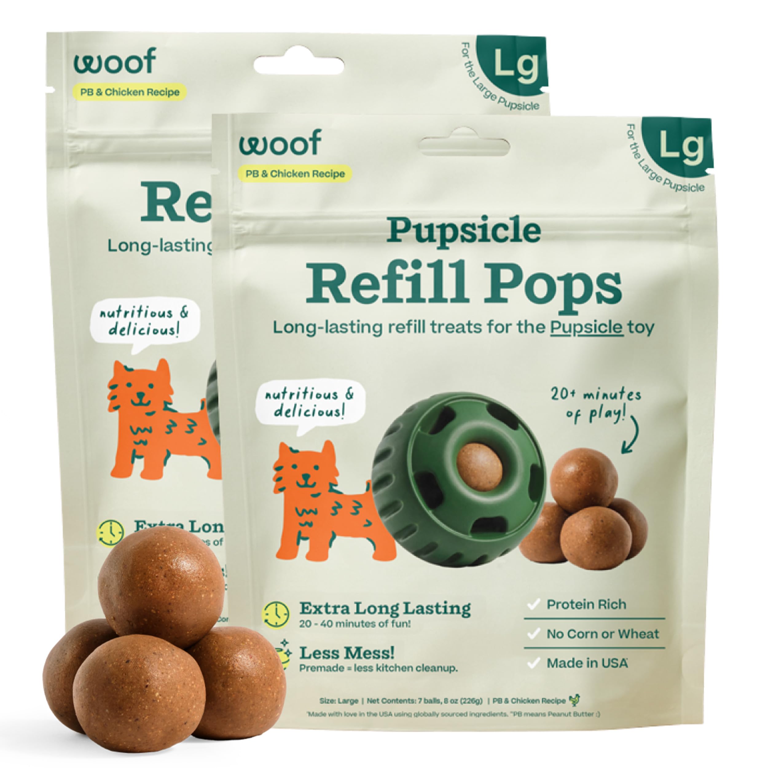 WOOF empaque frontal del pack mostrando 7 unidades, práctico para llevar