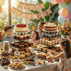 WooOrganix expositor en uso en fiesta con cupcakes para apariencia profesional