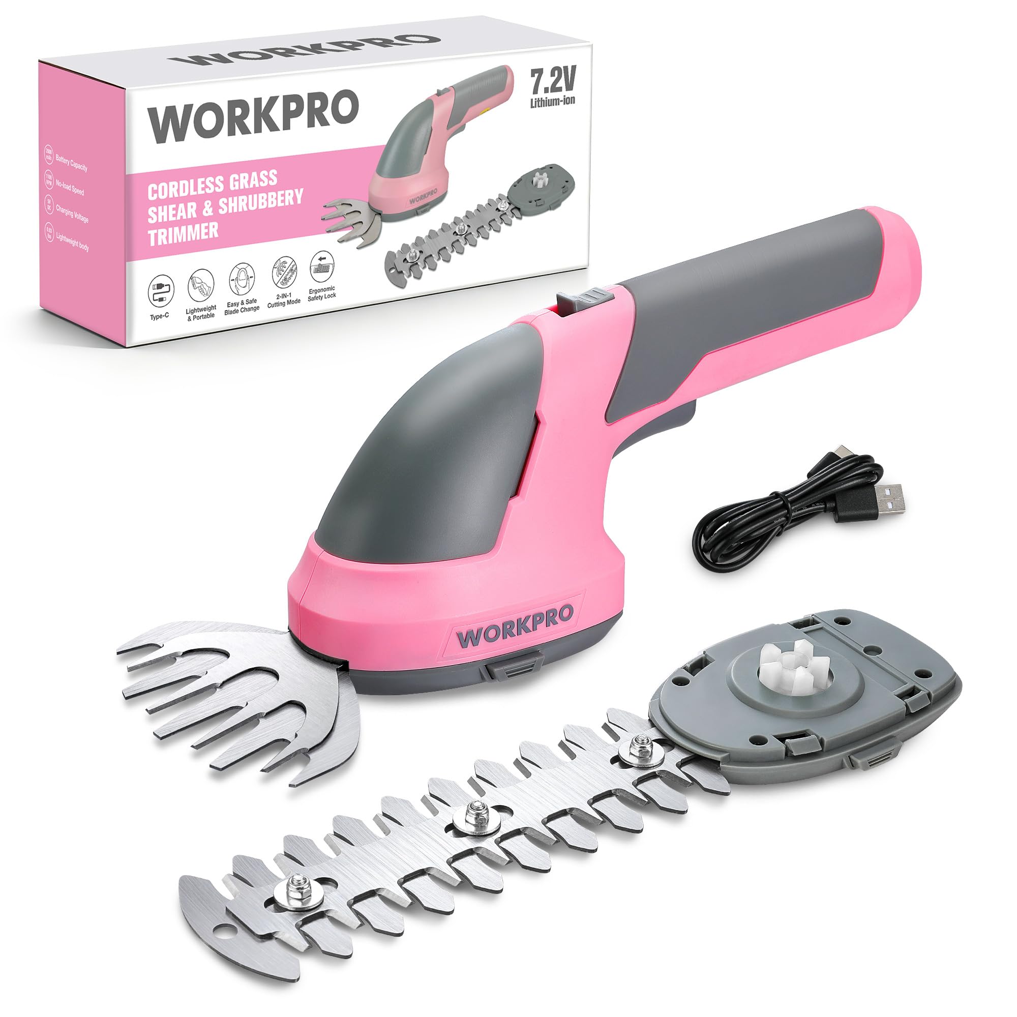 WORKPRO caja frontal del producto mostrando diseño rosa y donación solidaria