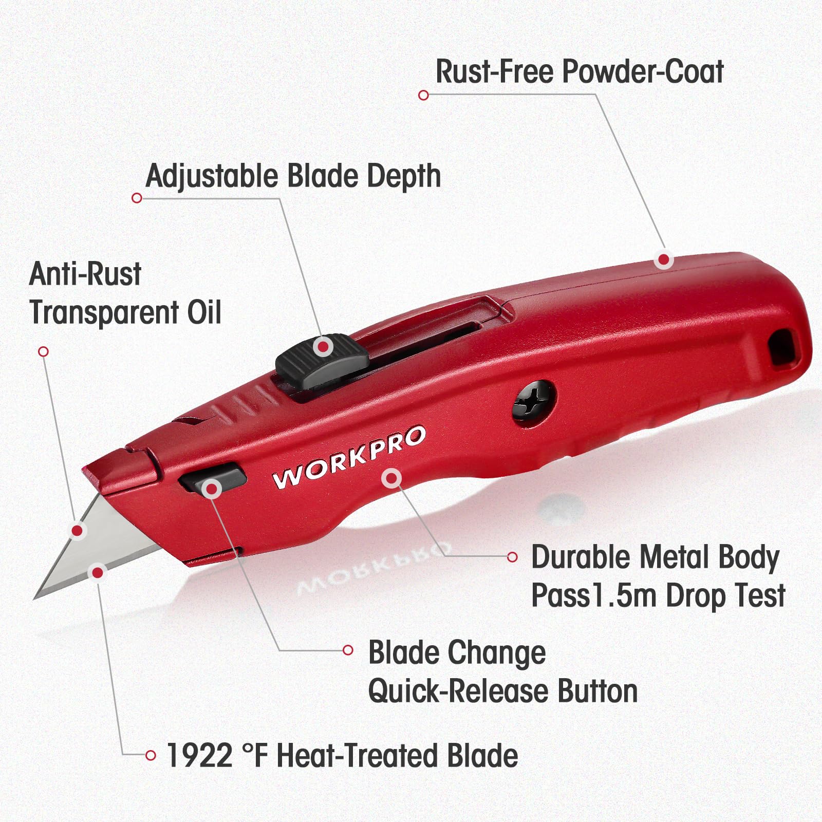WORKPRO paquete completo con tres cuchillos listos para almacenamiento seguro