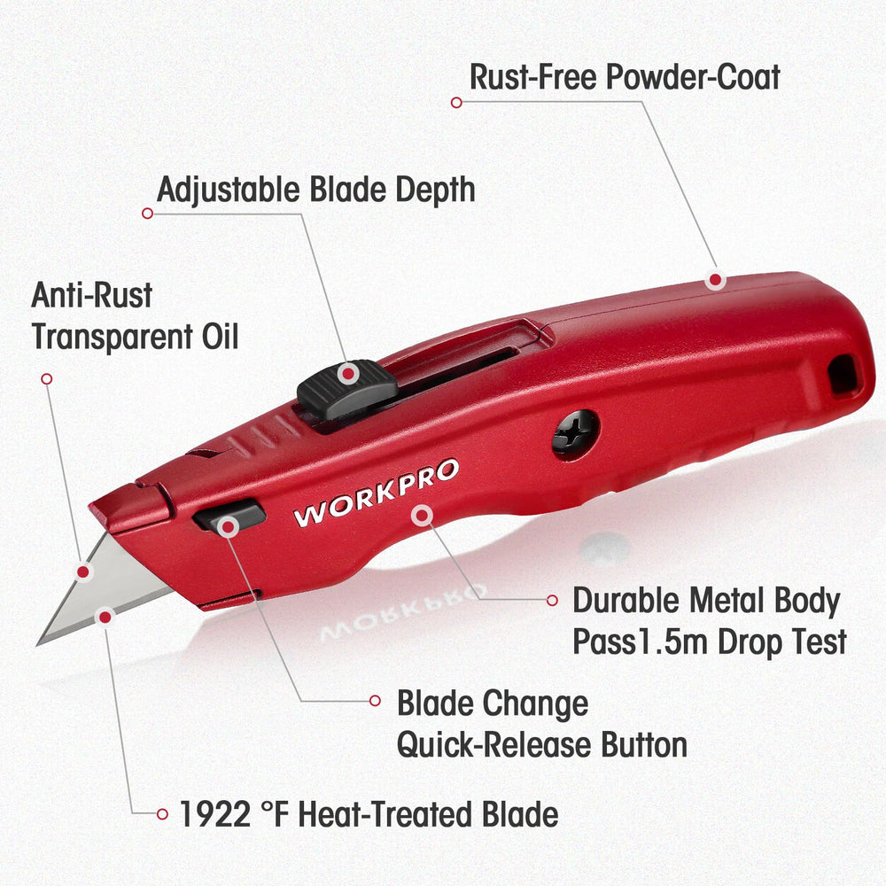 WORKPRO paquete completo con tres cuchillos listos para almacenamiento seguro