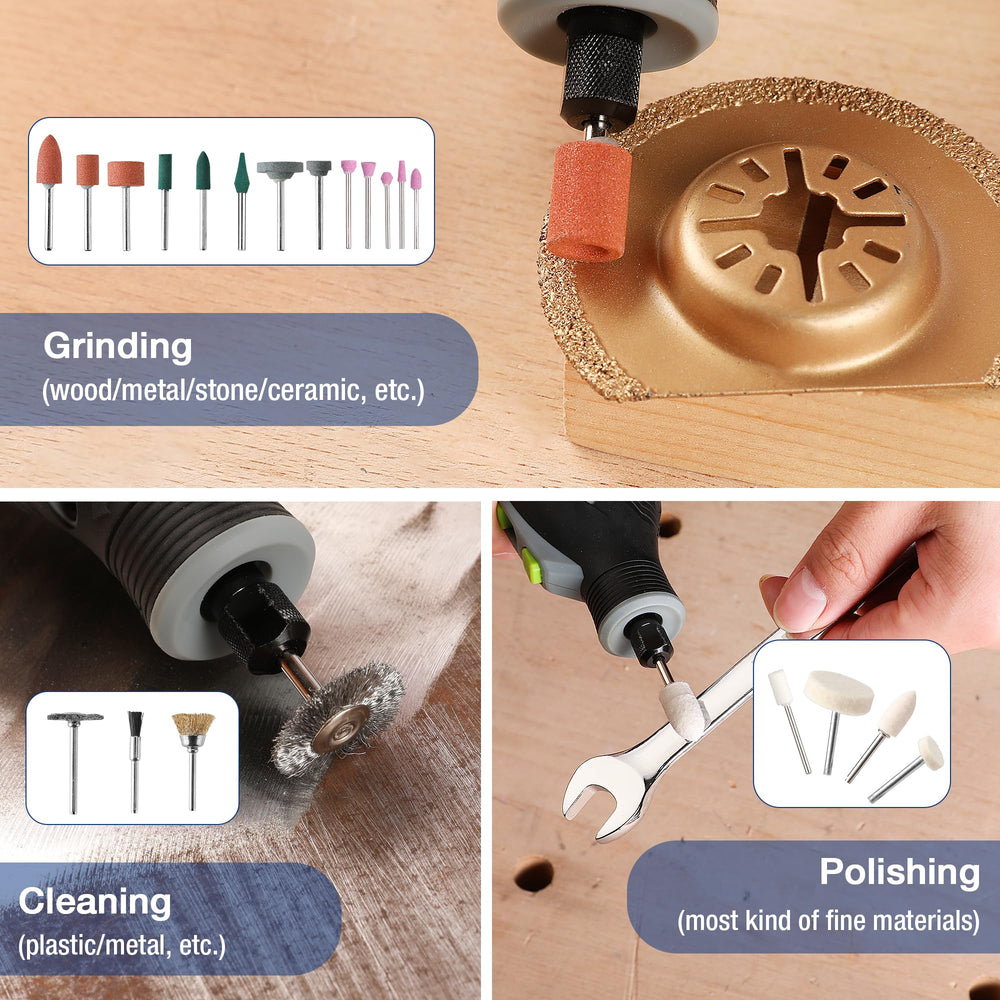 WORKPRO herramienta rotativa en acción lijando madera para detalles finos