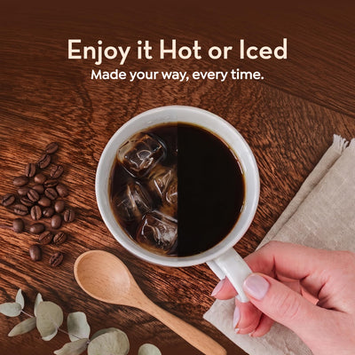 World's Best Half Caff etiqueta con información de ingredientes y origen visible en empaque