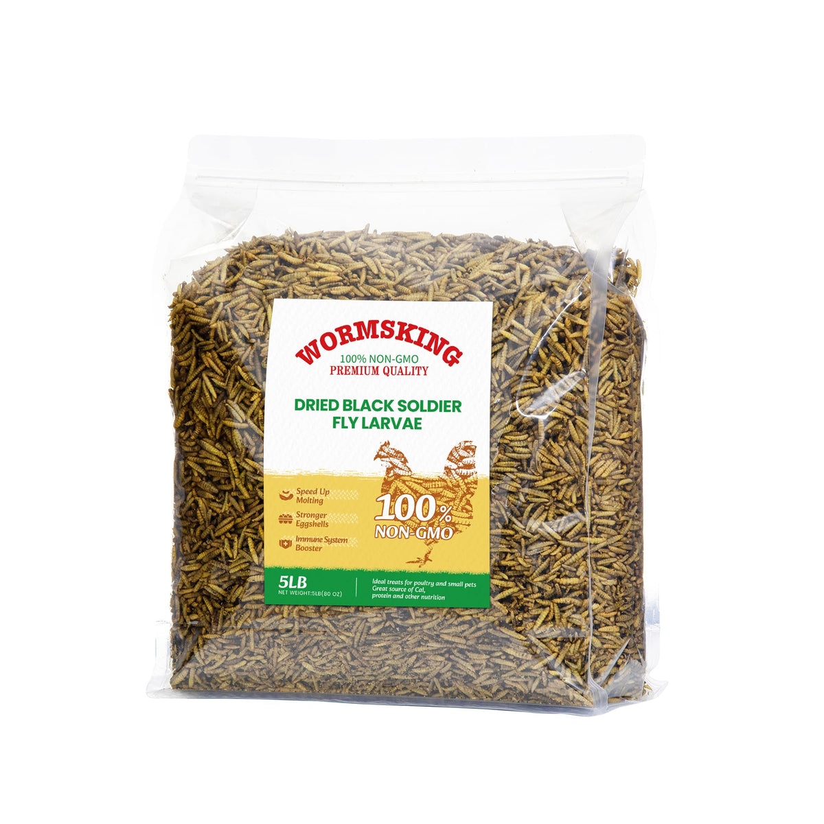 WORMSKING front packaging showing 5lb bag and product name, clear benefit of convenience