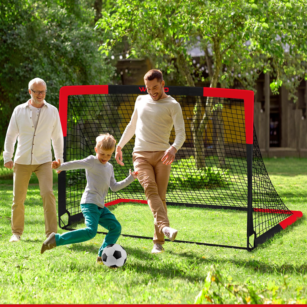 WOVUO folded goals inside carrying bag showing compact transport and easy storage