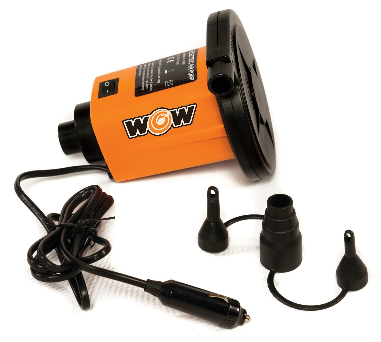 WOW Sports inflator front view showing controls and durable housing for quick setup
