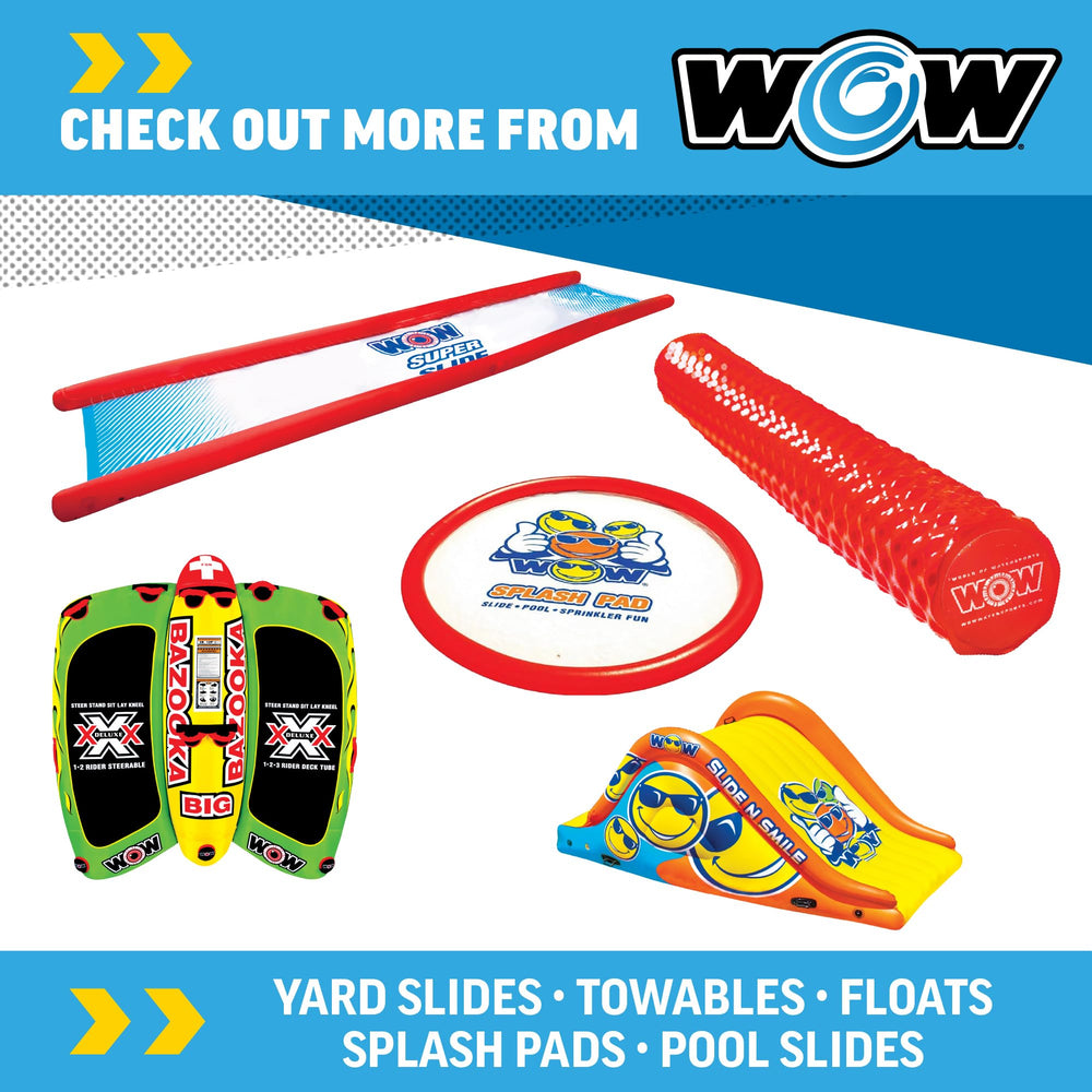 WOW Sports noodle en escenario de piscina familiar promoviendo recreo
