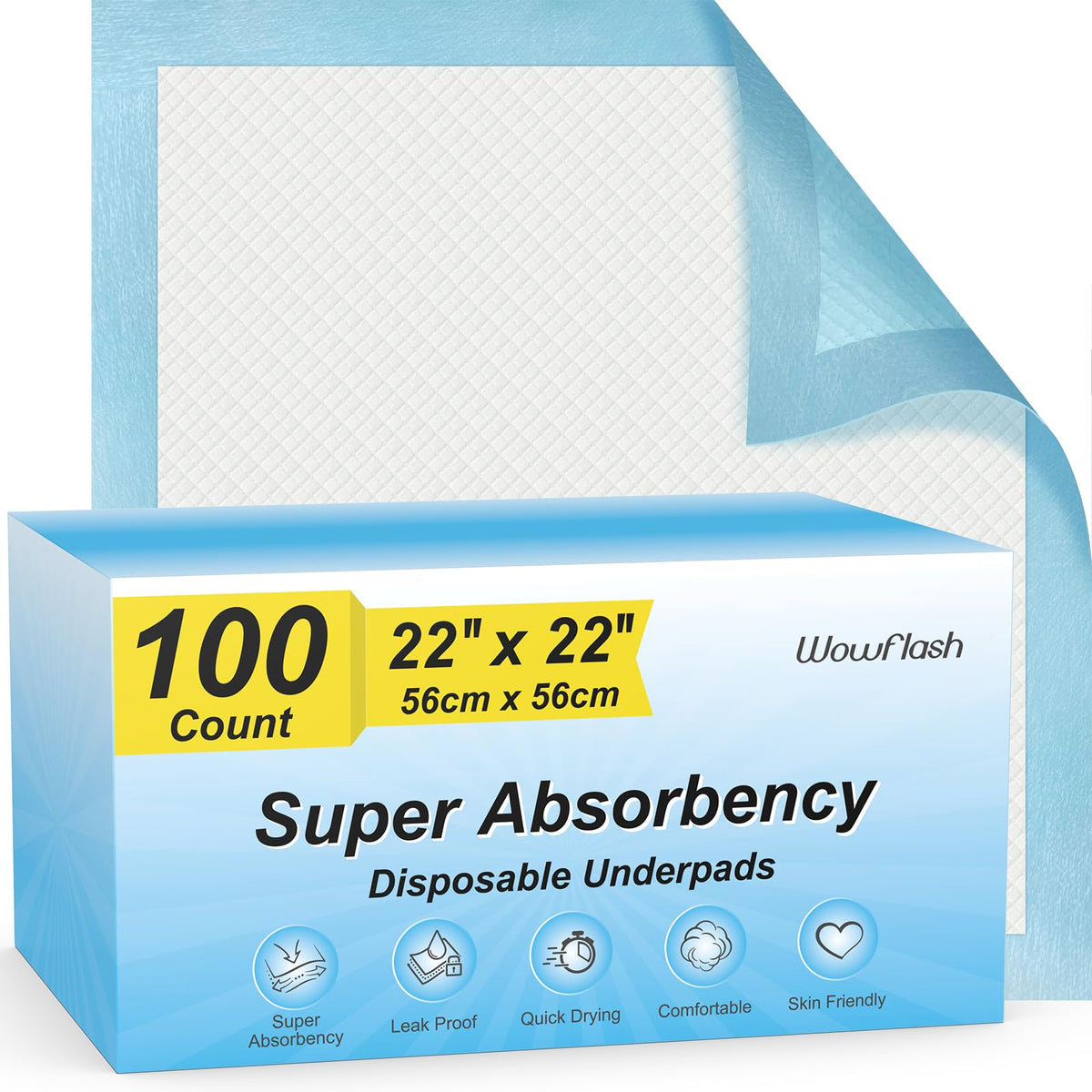 Wowflash empaque frontal con 100 unidades mostrando cantidad y tamaño