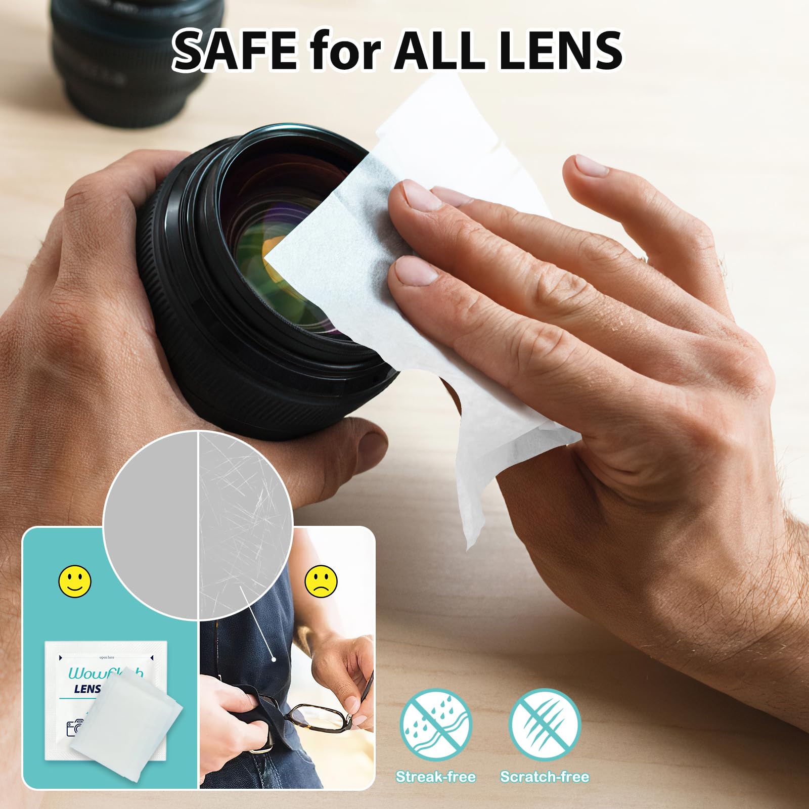 Wowflash limpieza de gafas en mano portátil y práctica