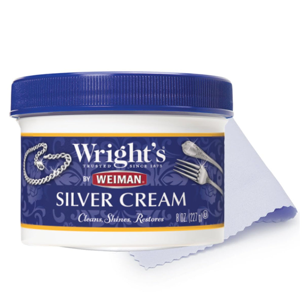 Wright's frente del empaque mostrando crema limpiadora y paño para limpieza rápida