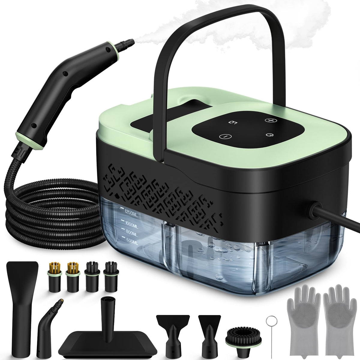 WSRYYCC front view of steamer showing controls and compact design for fast setup