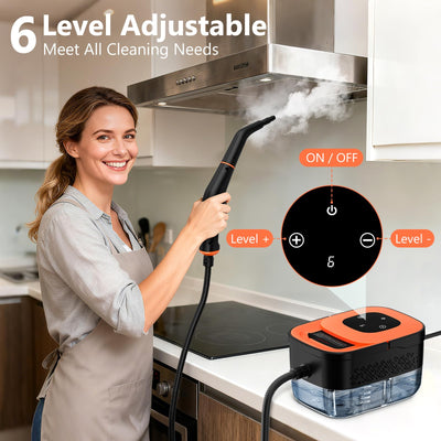 WSRYYCC steam hose and handle detail offering extended reach and comfortable grip