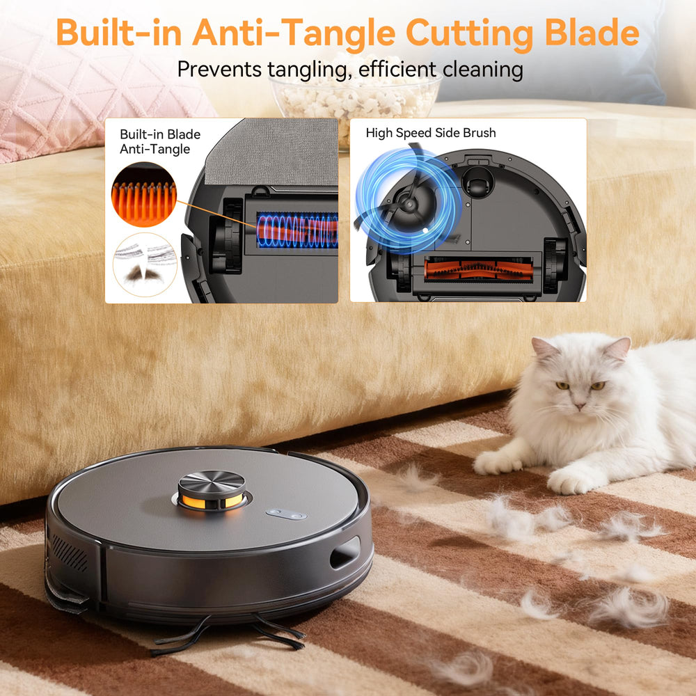 WSUANE side brushes reaching corners for edge cleaning and removal of pet hair and crumbs