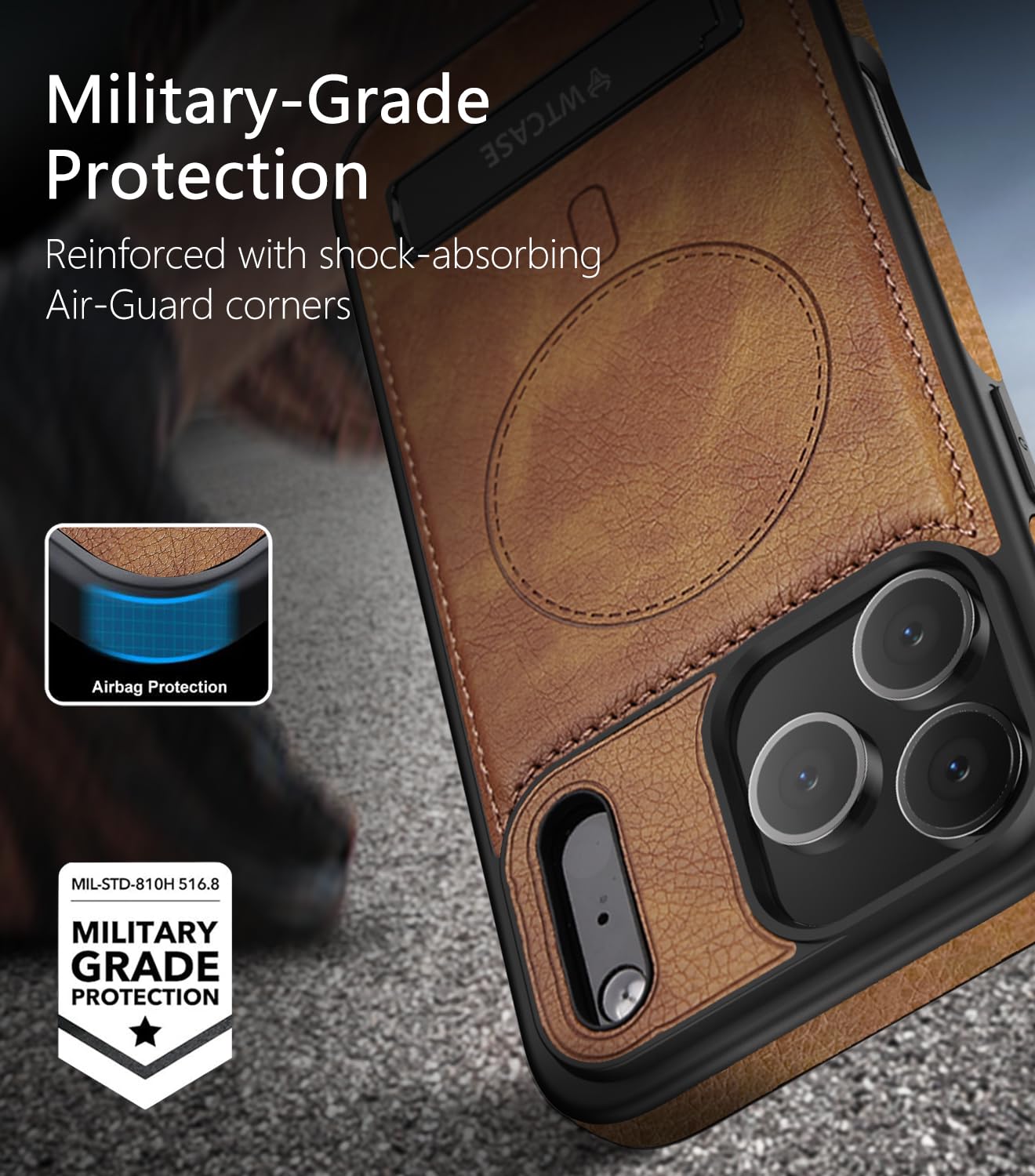 WTCASE comparación tamaño junto a iPhone 17 Pro Max para escala clara