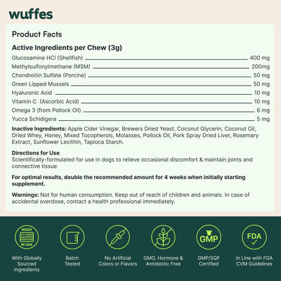 Wuffes perro jugando tras suplementación para ilustrar energía y bienestar