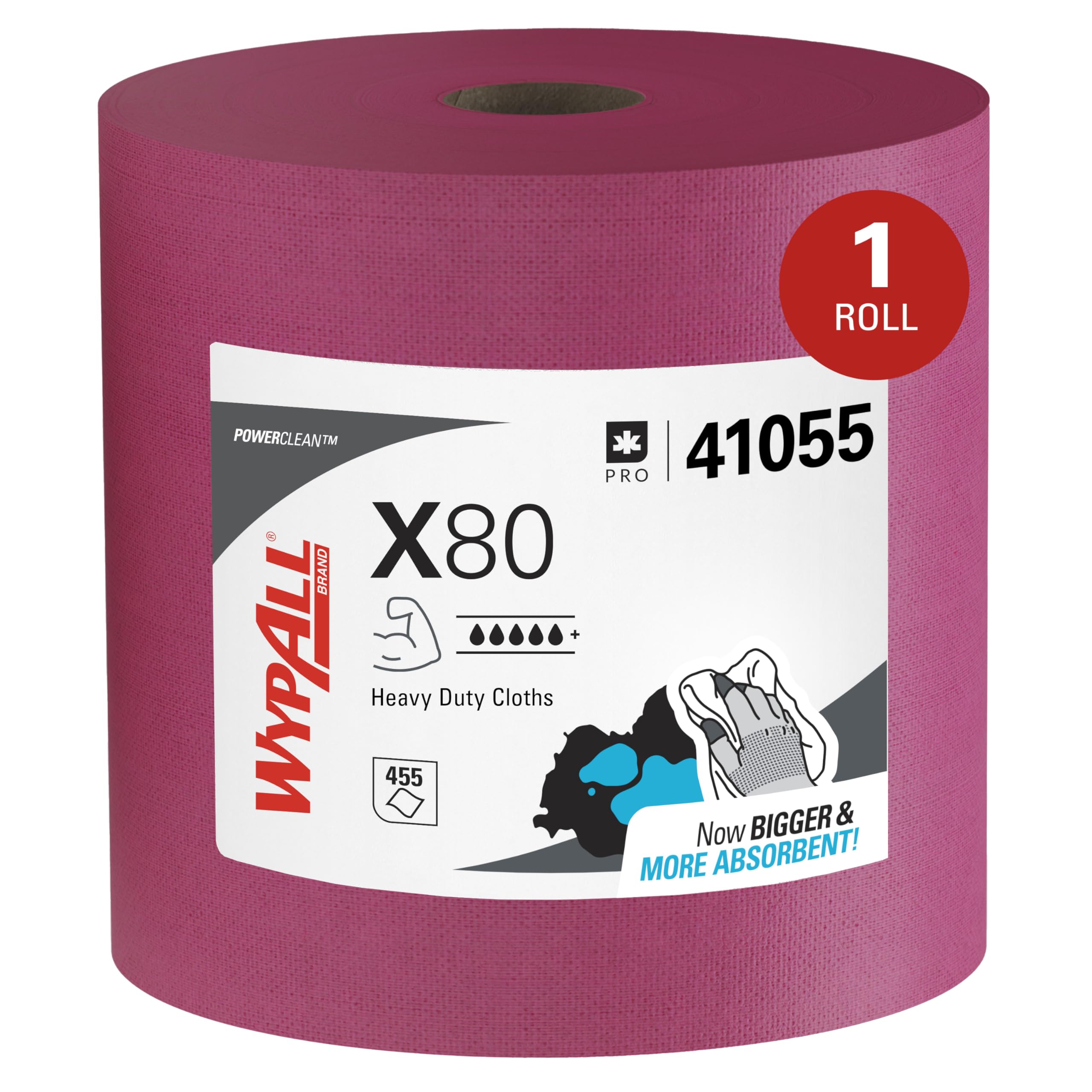 Wypall PowerClean X80 jumbo roll front label showing product benefits