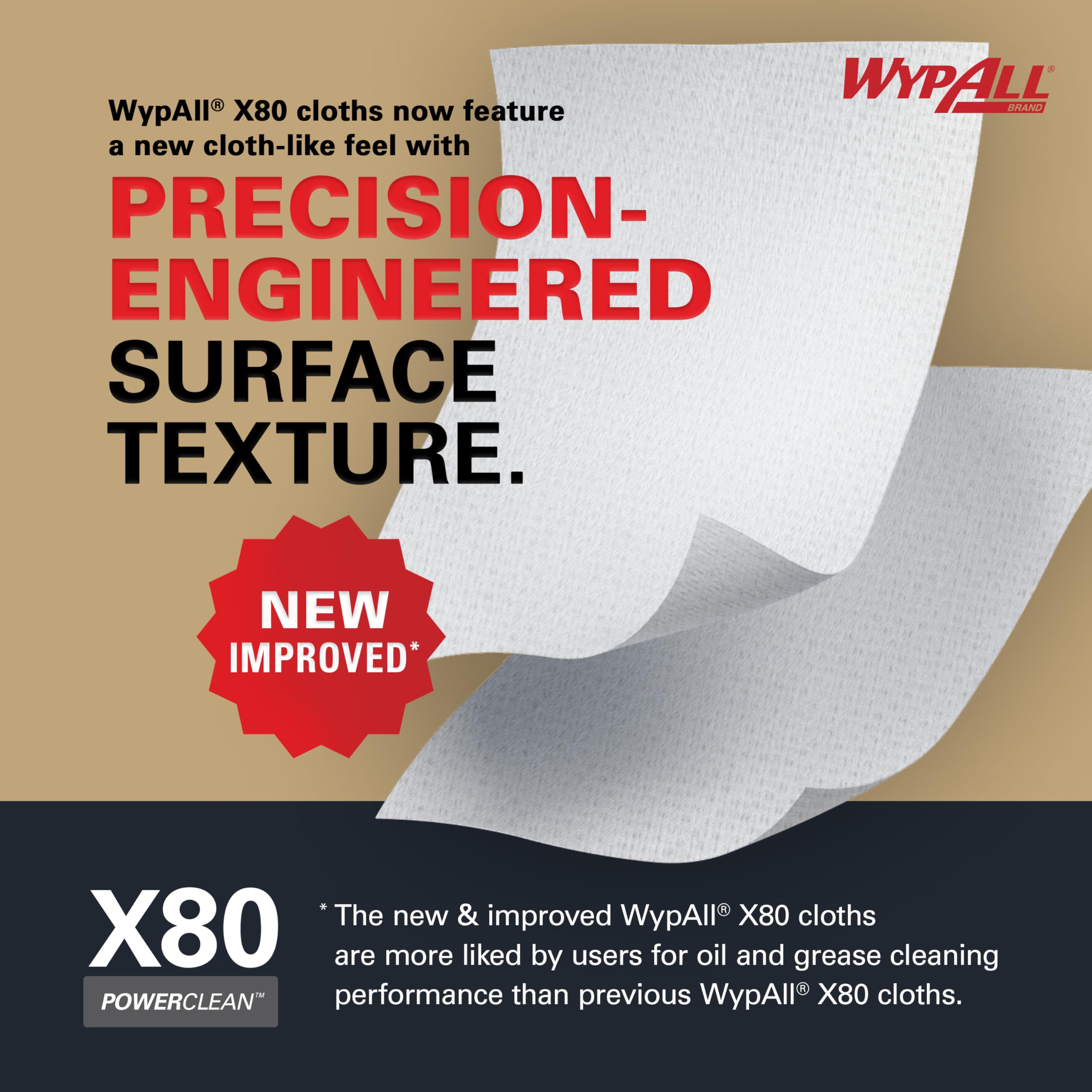 Wypall PowerClean X80 next to a hand to show roll size and supply advantage